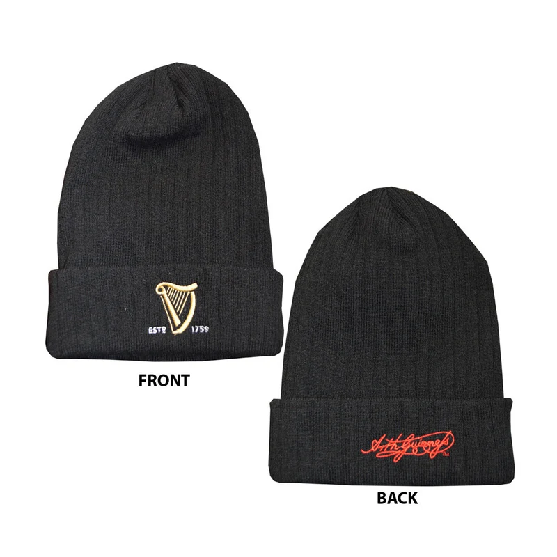 Guinness Knitted Ribbed Black Beanie