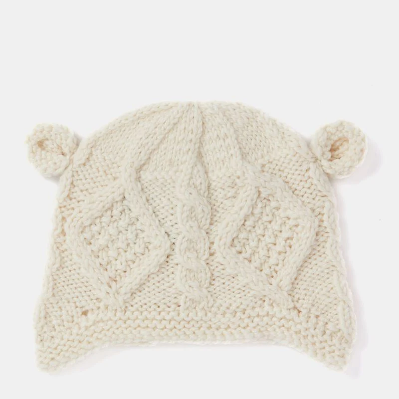 Kids Aran Wool Natural Hat With Ears