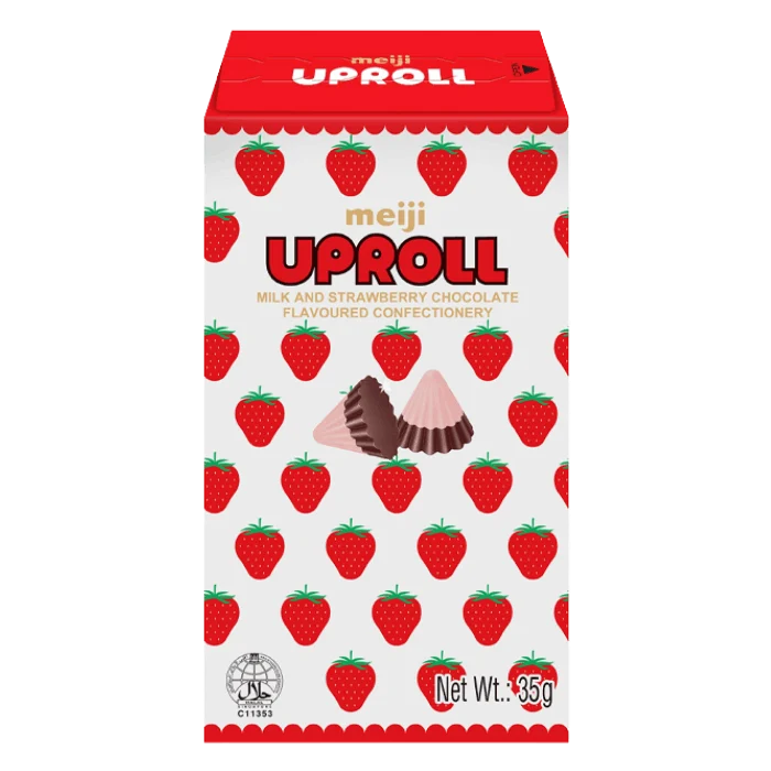 MEIJI Uproll Milch & Erdbeerschokolade 35G Cremiger Schokoladensnack