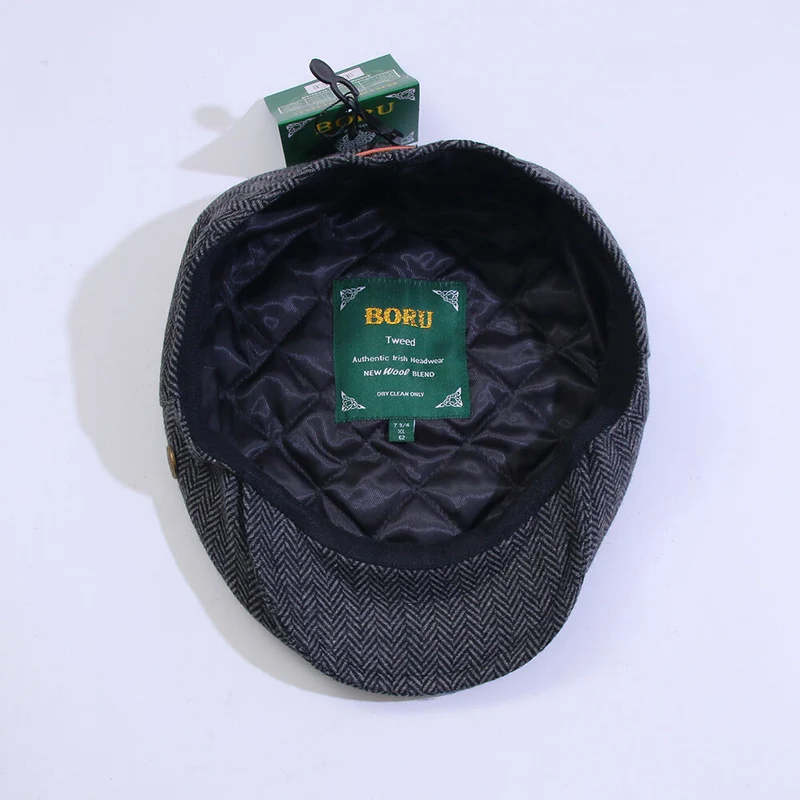 Mens Tweed Hat Herringbone Grey