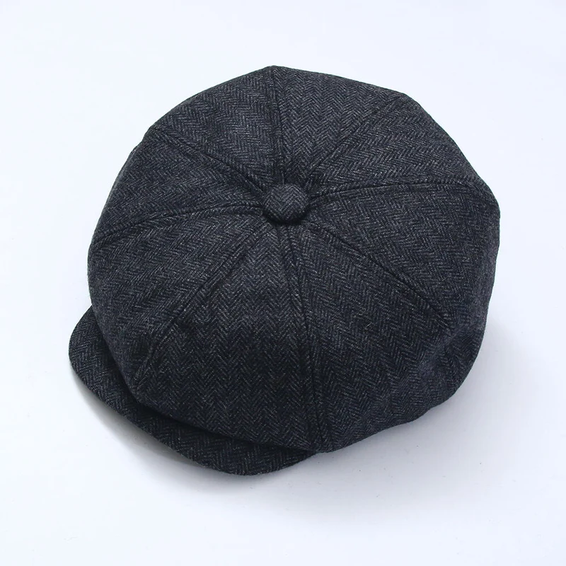Tweed Hat Newsboy Grey Herringbone