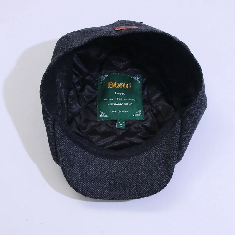 Tweed Hat Newsboy Grey Herringbone
