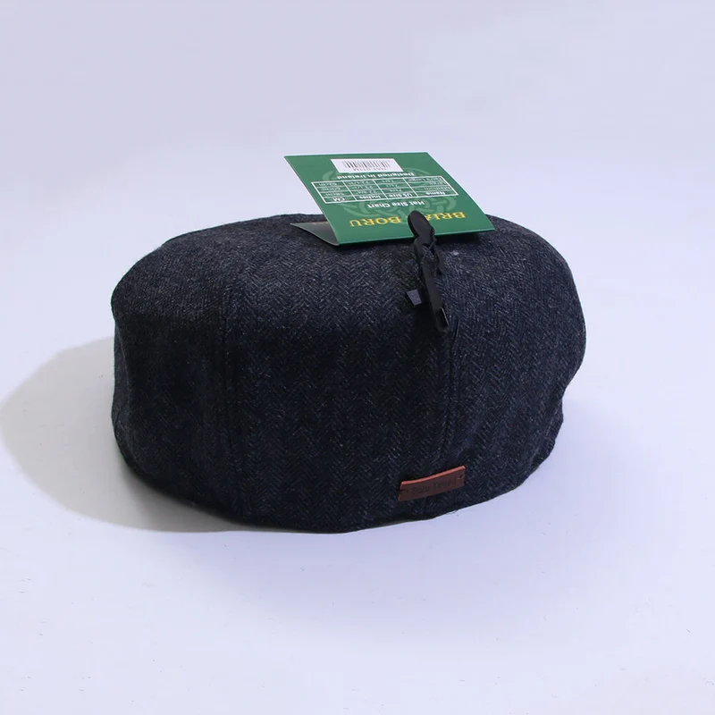 Tweed Hat Newsboy Grey Herringbone
