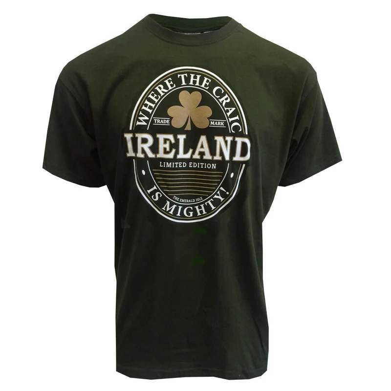 Ireland Craic Is Mighty Print Bottle Green T-Shirt