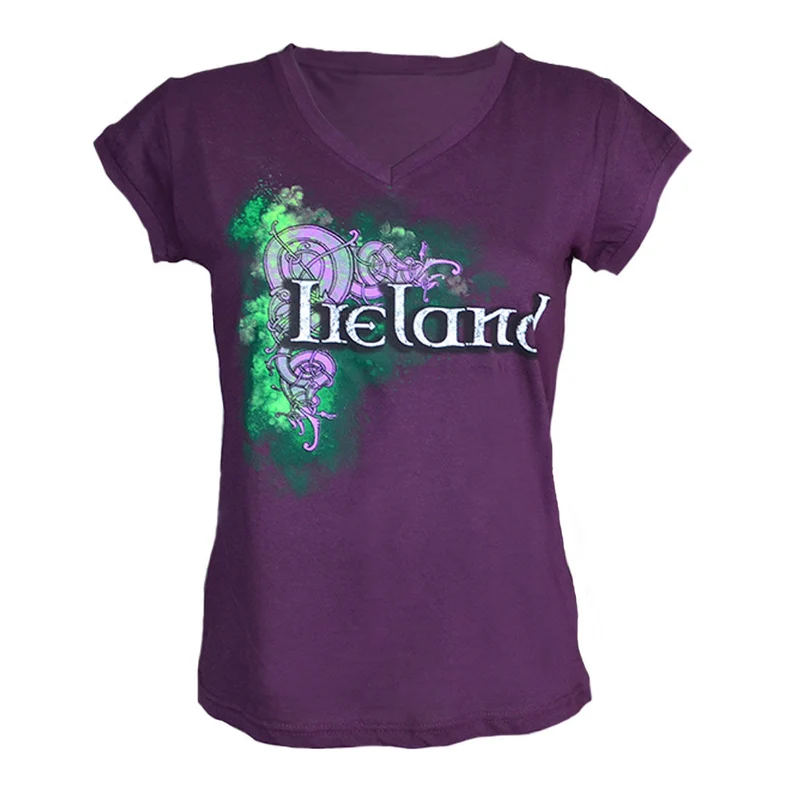 Purple Women's V-Neck T-Shirt with Ireland Celtic