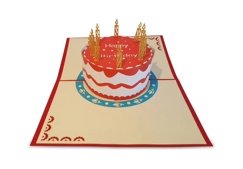 Pop-up Card With Birthday Cake Design Red