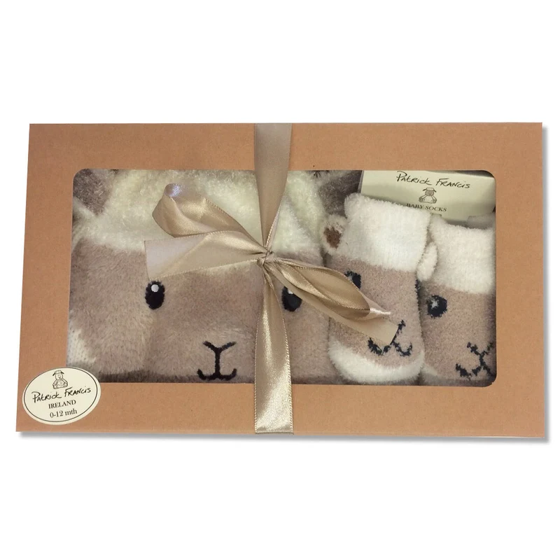 Patrick Francis Ireland Baby Sheep Hat & Booties Set, Cream Colour