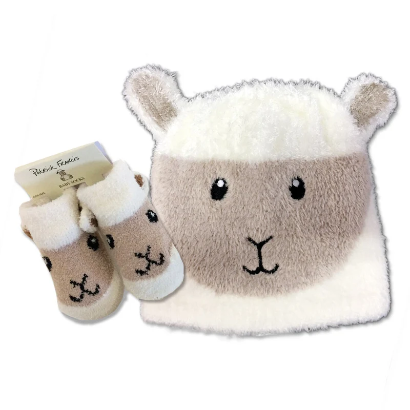 Patrick Francis Ireland Baby Sheep Hat & Booties Set, Cream Colour