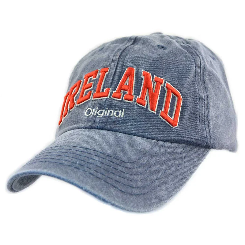 Navy Baseball Cap With Red Ireland Original Text Design With Adjustable Strap