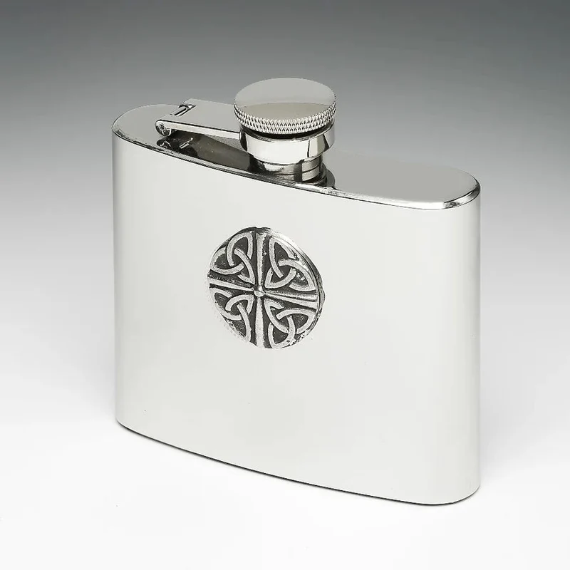 Mullingar Pewter Stainless Steel Hip Flask Trinity Knot Design