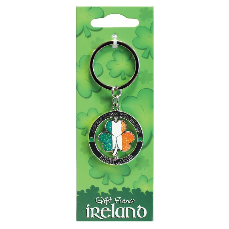 Lucky Irish Tri Shamrock Spinner Keychain