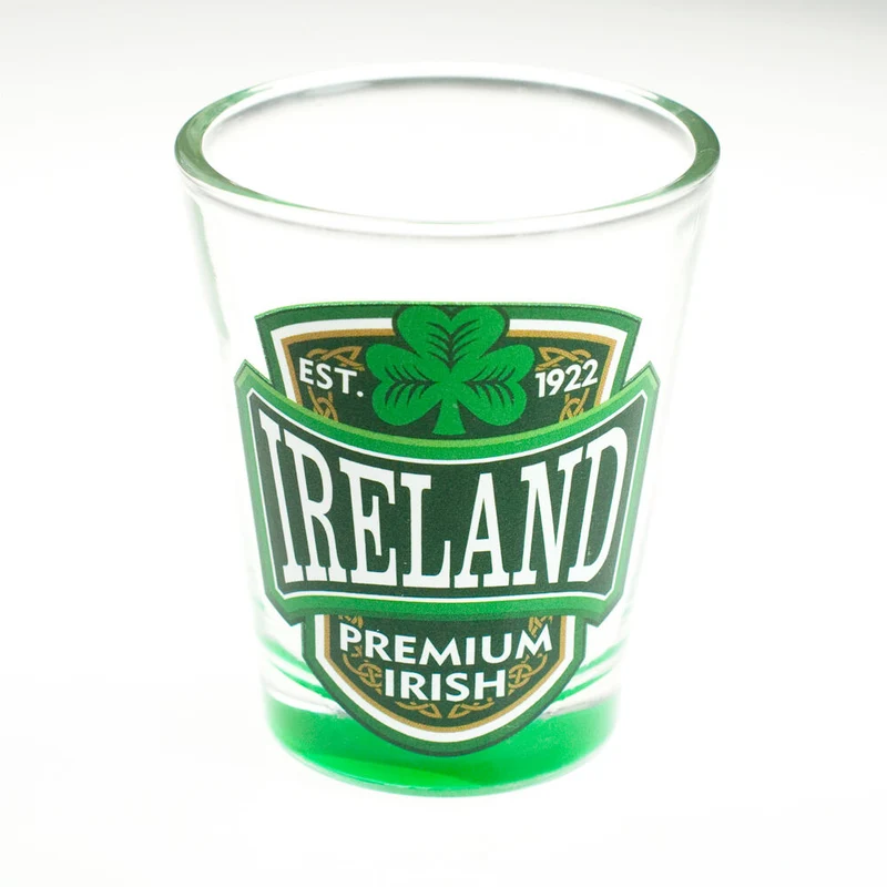 Loose Shot Glass With Ireland Premium Irish & Green Shamrock Design