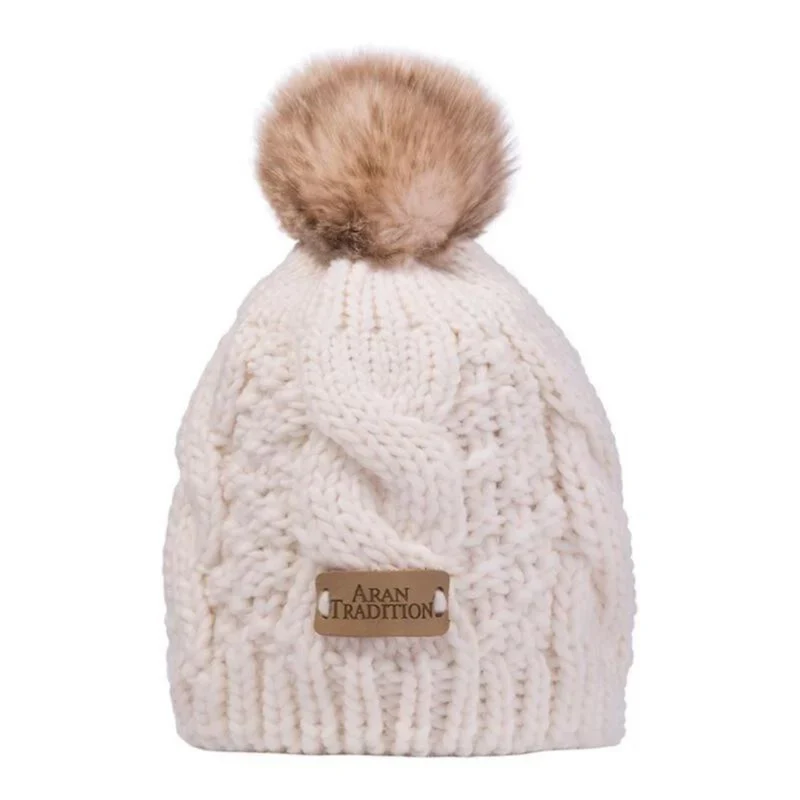 Kids Cable Knit Bobble Hat Cream