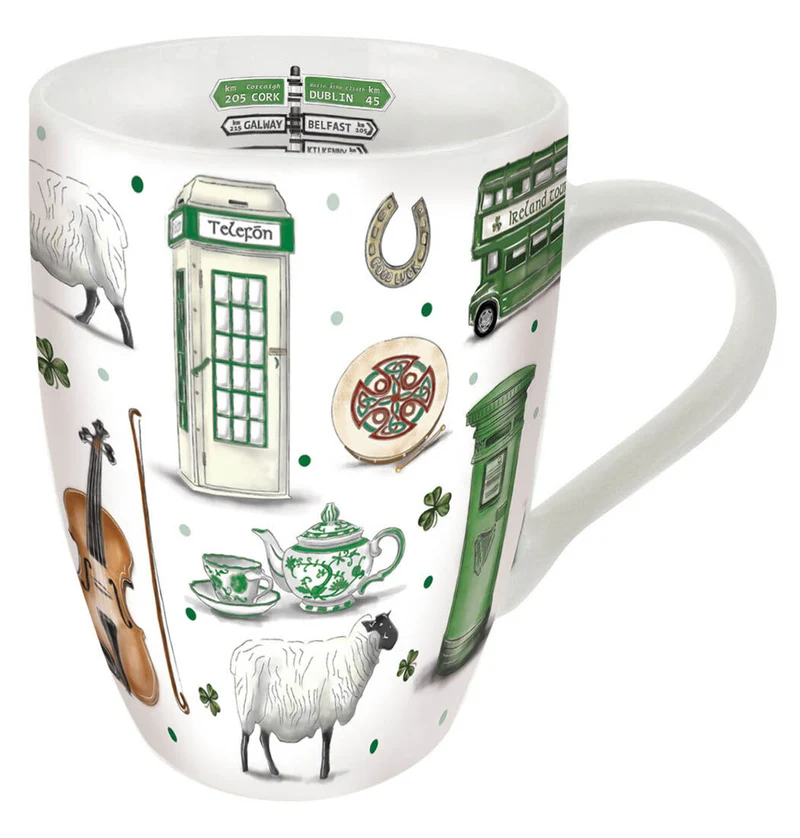 Impressions Of Ireland White Ceramic Tulip Mug With Irish Scenes Design