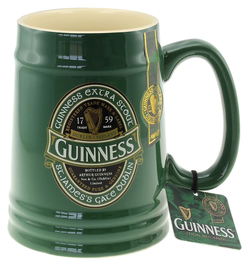 Green Ceramic Tankard With St. James Gate Label Guinness Ireland Collection