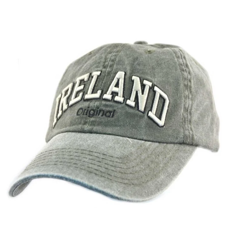 Green Baseball Cap With White Ireland Text Design With Adjustable Strap