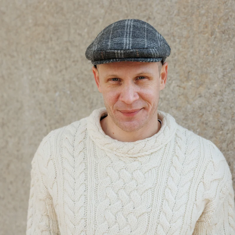 Tweed Herringbone Checkered Grey Flat Cap