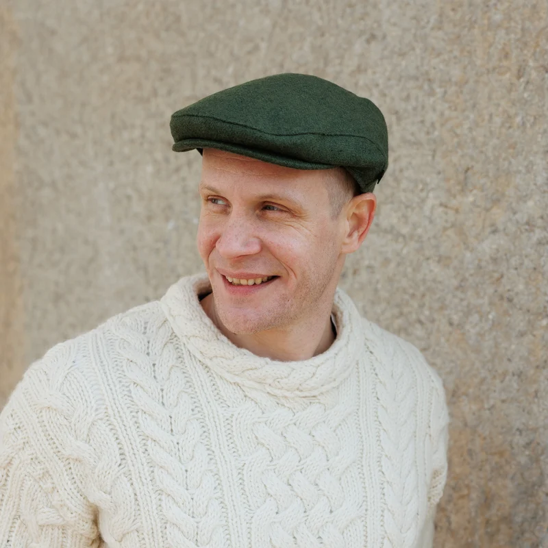 Mens Tweed Herringbone Green Flat Cap