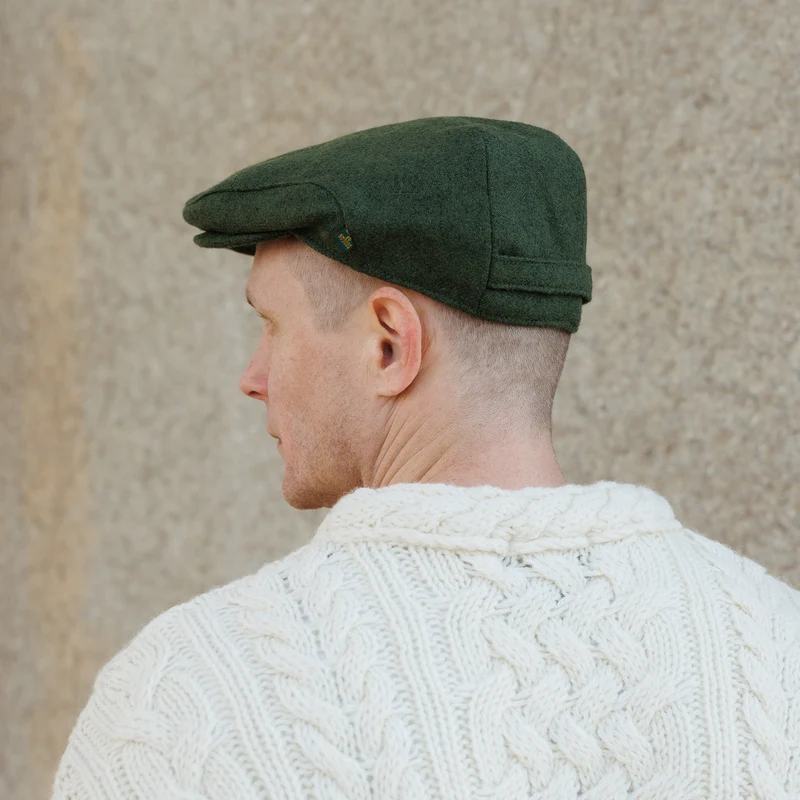 Mens Tweed Herringbone Green Flat Cap