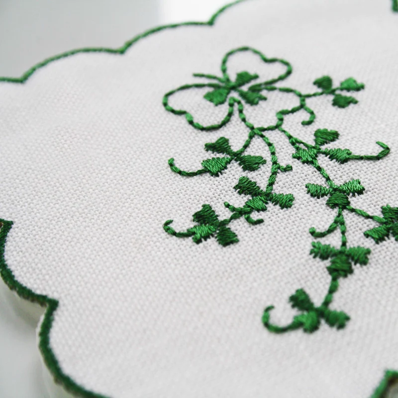 Celtic Weavers Kinsale Shamrock Embroidered 4” Square Mats 4-pack