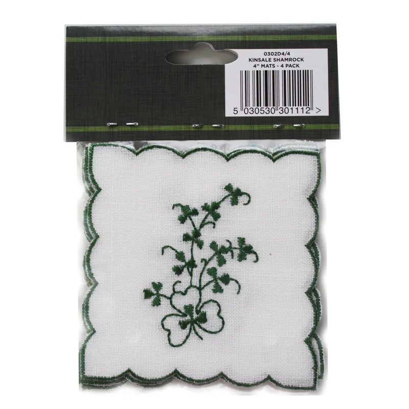 Celtic Weavers Kinsale Shamrock Embroidered 4” Square Mats 4-pack
