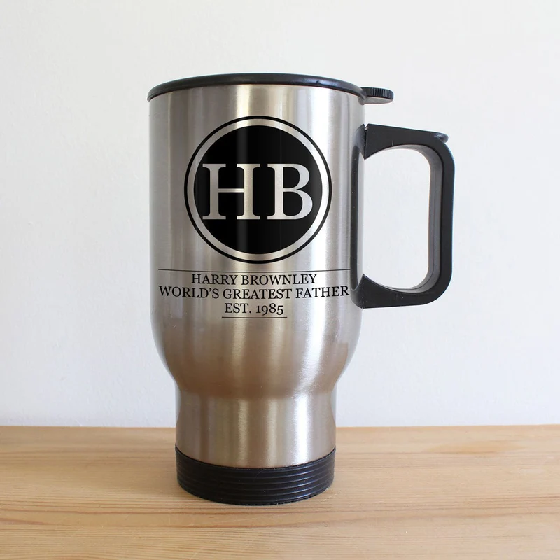 Initials Monogram Mum/ Dad Silver Travel Mug