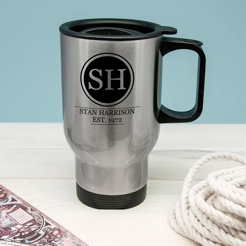 Personalised Monogram Silver Travel Mug