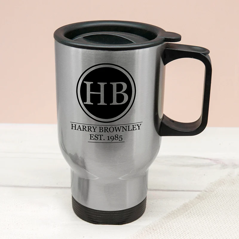 Personalised Monogram Silver Travel Mug