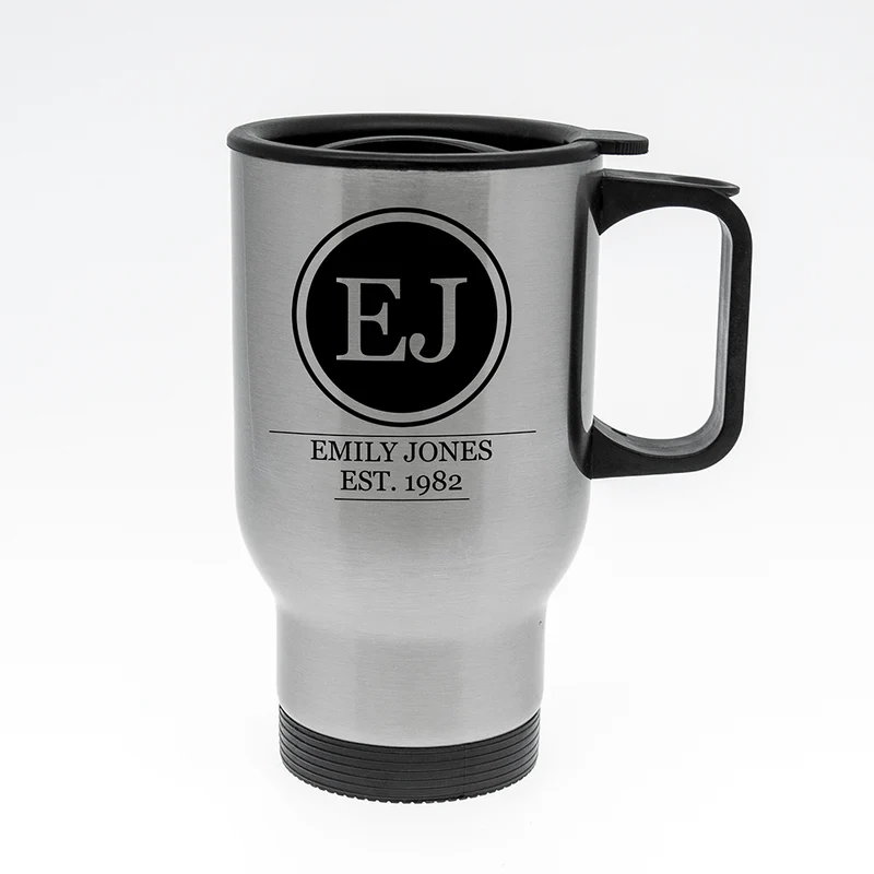 Personalised Monogram Silver Travel Mug