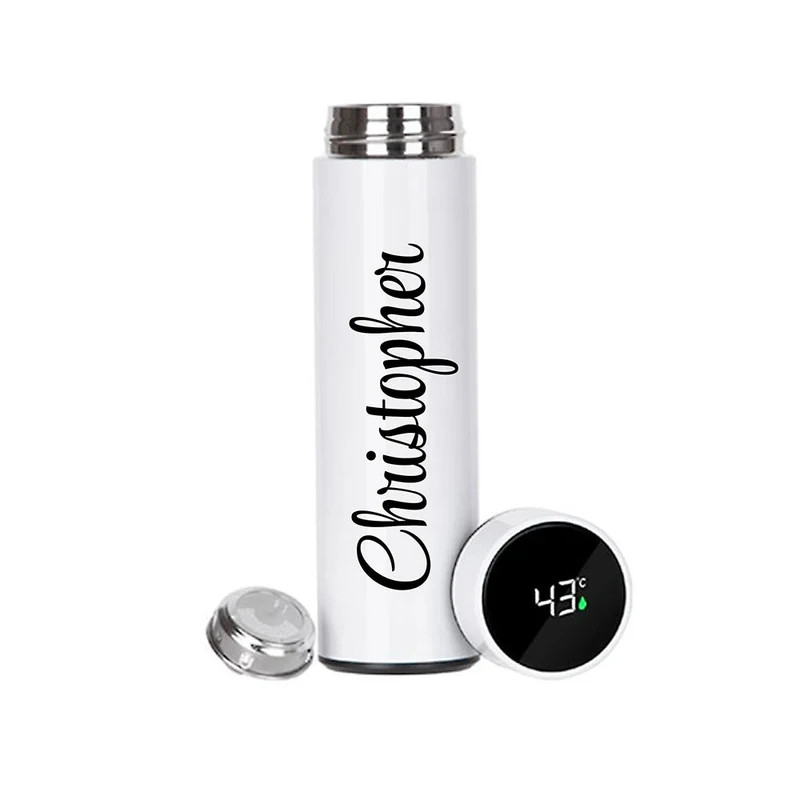 Personalised Thermos With Temperature Display In Black