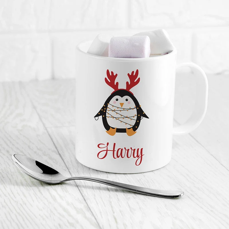 Personalised Christmas Penguin Kids Polymer Mug