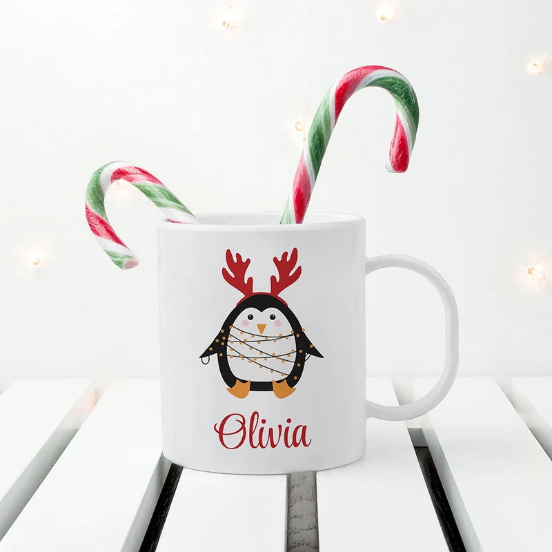 Personalised Christmas Penguin Kids Polymer Mug