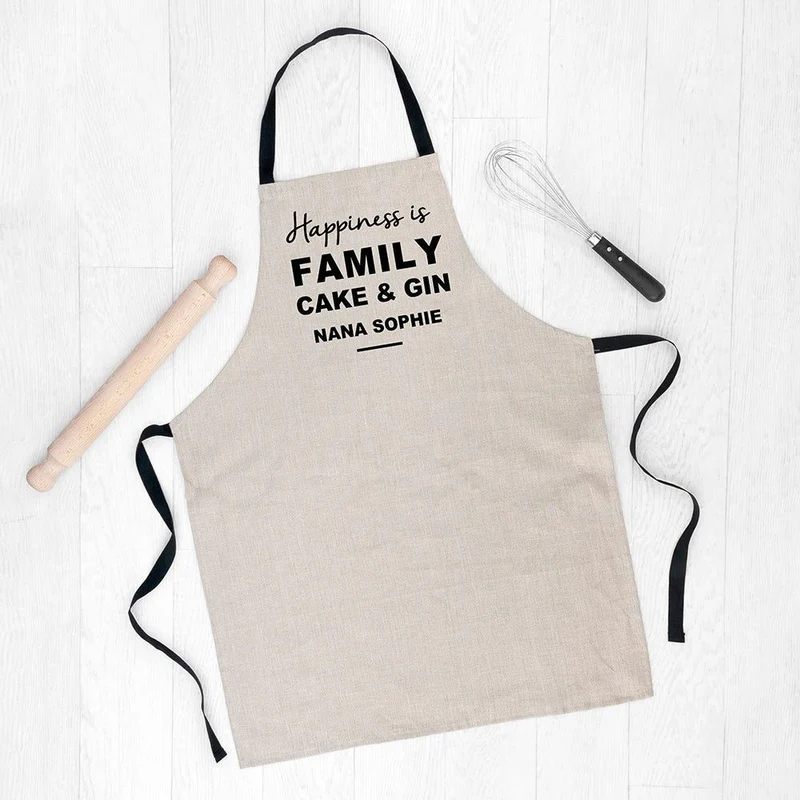 Personalised 'Happiness Is' Luxury Linen Apron