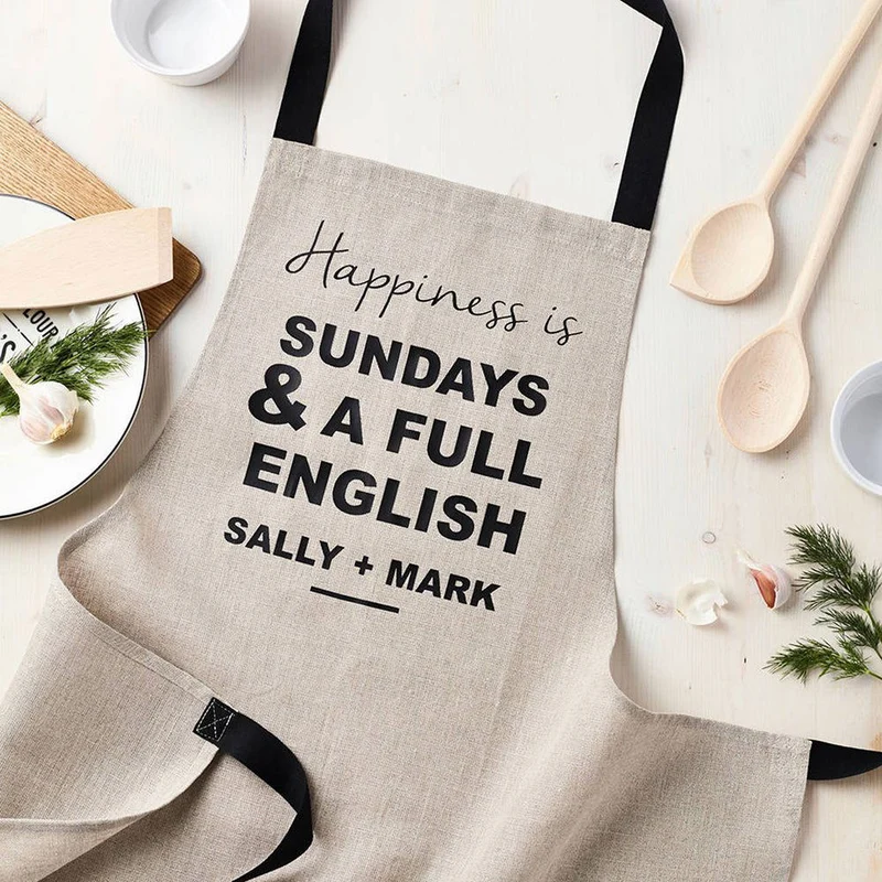 Personalised 'Happiness Is' Luxury Linen Apron