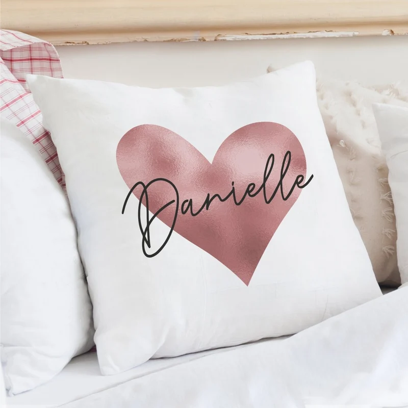 Personalised Name Only Rose Gold Heart Cushion