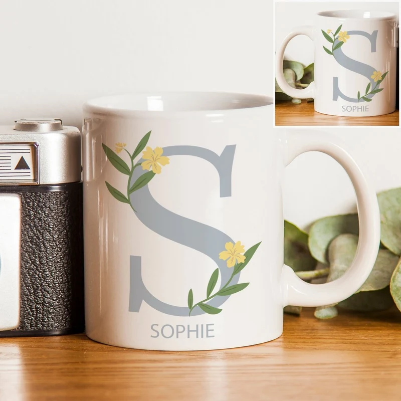 Personalised Floral Initial Mug