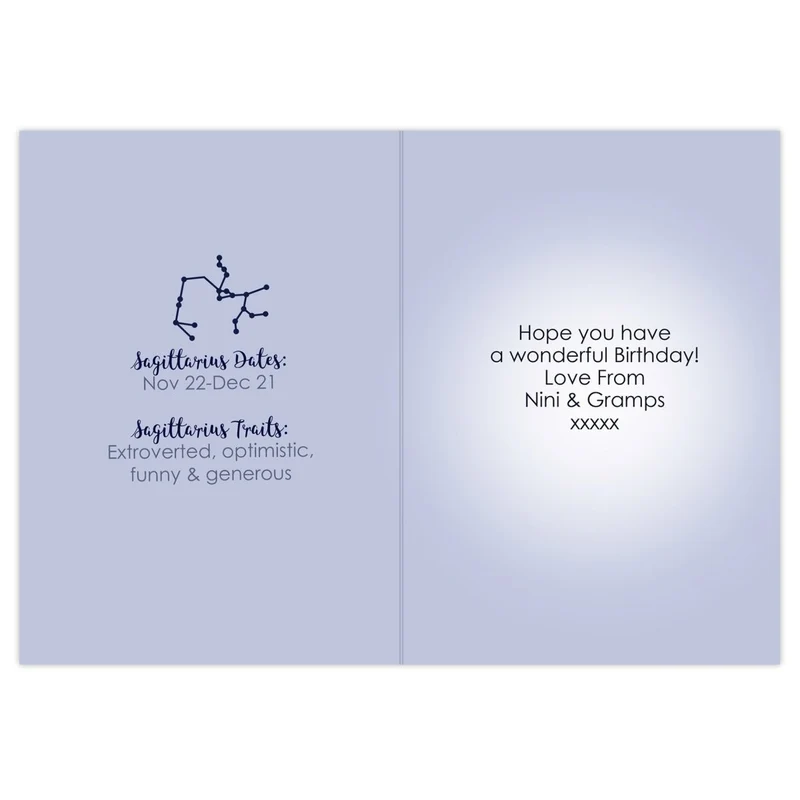 Personalised Sagittarius Zodiac Star Sign Card (November 22nd - December 21st)