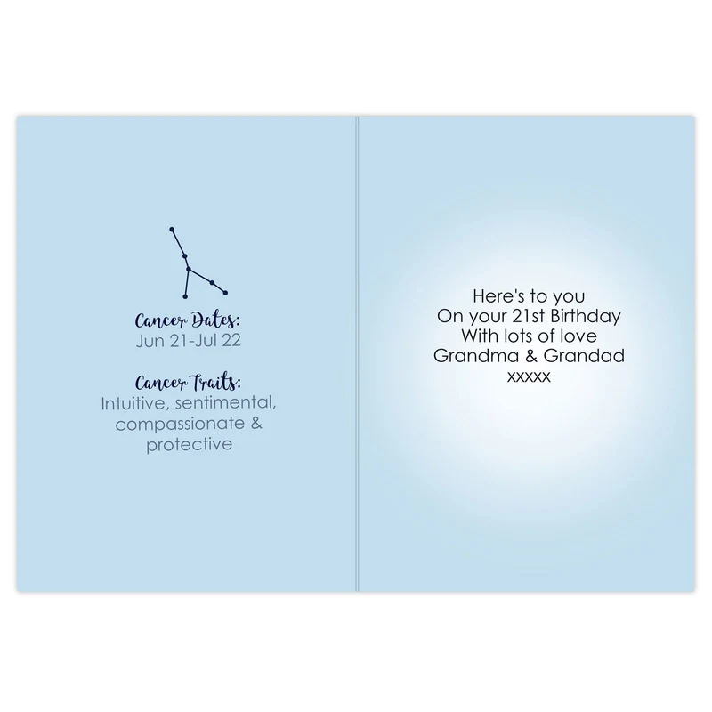 Personalised Cancer Zodiac Star Sign Card (21st June - 22nd July)