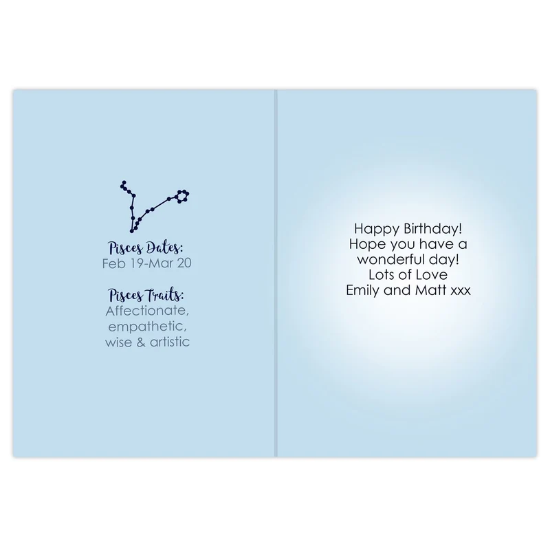 Personalised Pisces Zodiac Star Sign Card (February 19th - March 20th)