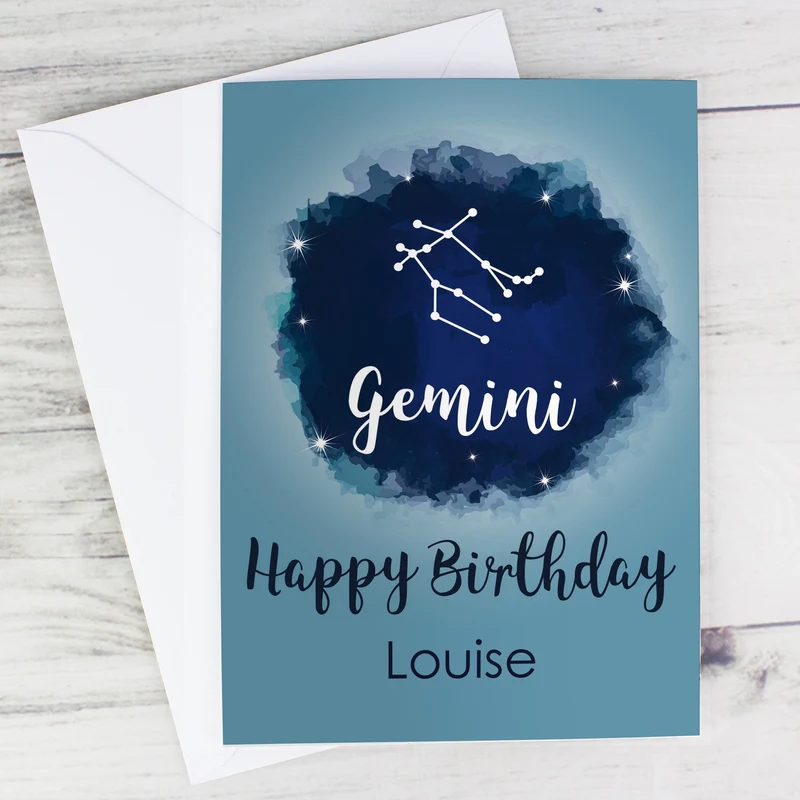 Personalised Gemini Zodiac Star Sign Card (May 21st - June 20th)