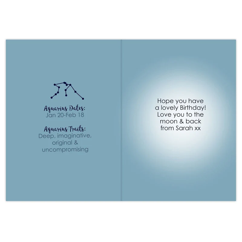 Personalised Aquarius Zodiac Star Sign Card (January 20th - February 18th)