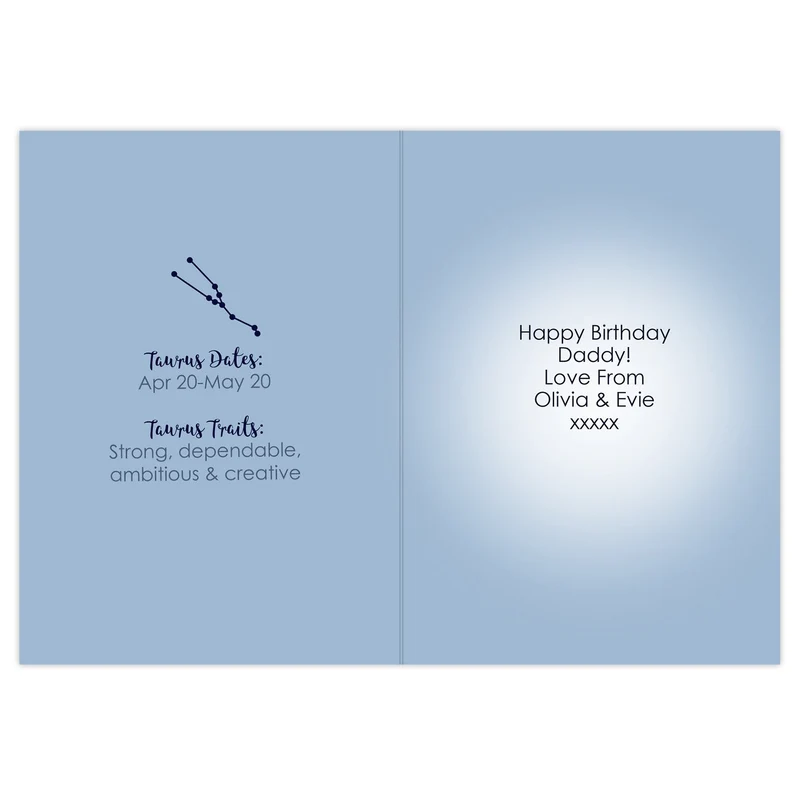Personalised Taurus Zodiac Star Sign Card (April 20th - May 20th)