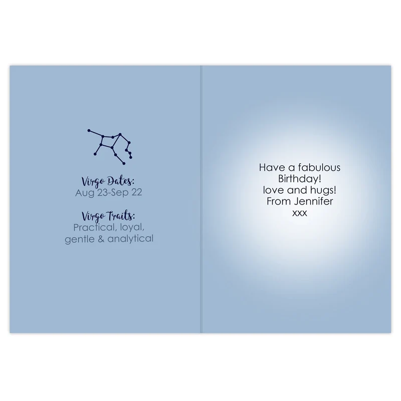 Personalised Virgo Zodiac Star Sign Card (August 23rd - September 22nd)
