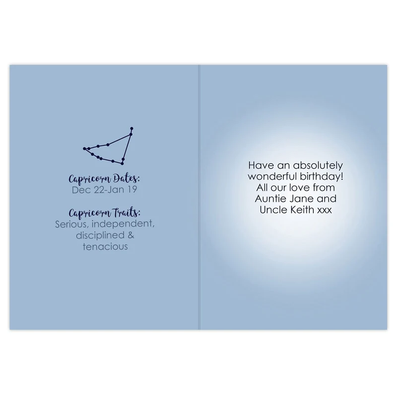 Personalised Capricorn Zodiac Star Sign Card (December 22nd - 19th January)
