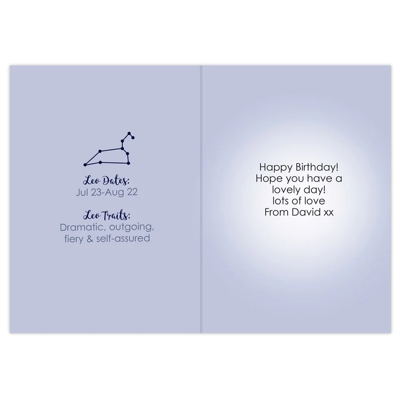 Personalised Leo Zodiac Star Sign Card (July 23rd - August 22nd)