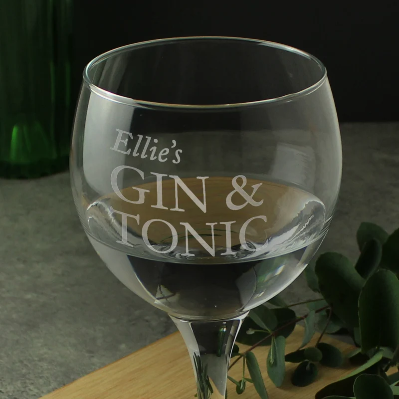 Personalised Gin & Tonic Balloon Glass With Gin Miniature Set