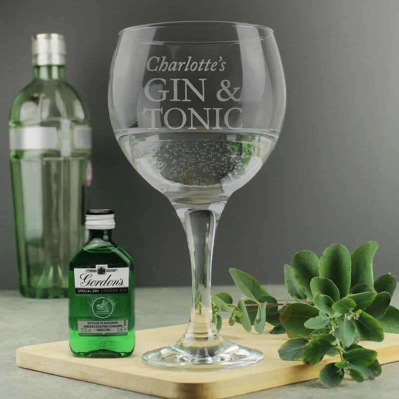 Personalised Gin & Tonic Balloon Glass With Gin Miniature Set