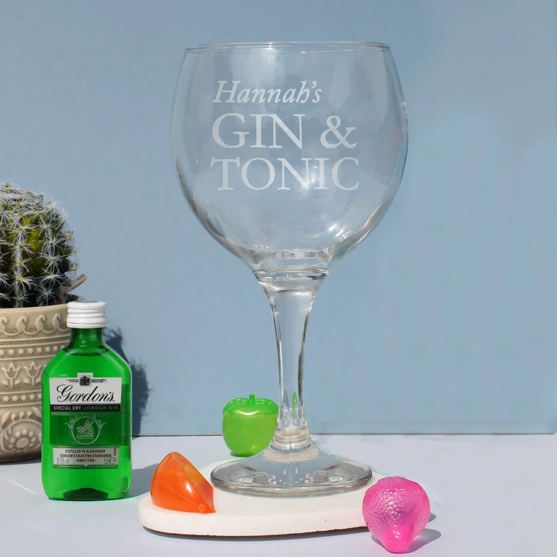 Personalised Gin & Tonic Balloon Glass With Gin Miniature Set