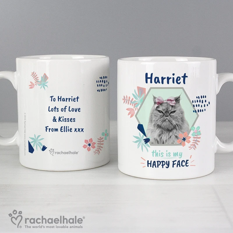 Personalised Rachael Hale 'Happy Face' Cat Mug