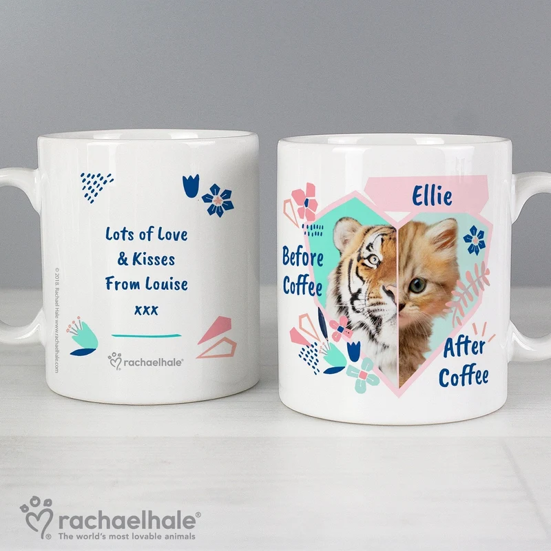 Personalised Rachael Hale 'Before Coffee/After Coffee' Cat Mug